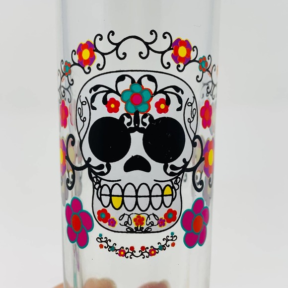 Vintage Halloween Sugar Skull Barware Shot GlassSet With Hand Painted Wood Box - Picture 11 of 12